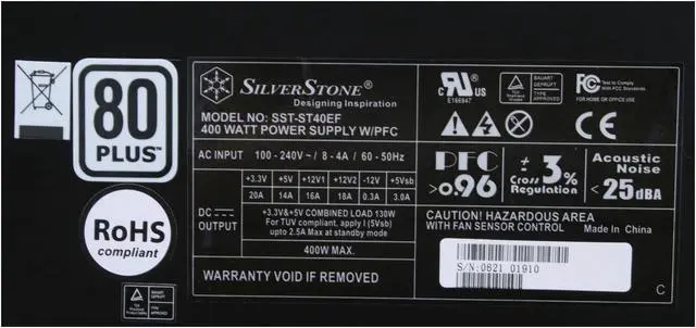 Alt view image 5 of 10 - SilverStone ST40EF 400 W ATX12V Ver.2.2 80 PLUS Certified Active PFC Power Supply