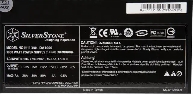 Alt view image 6 of 11 - SilverStone DA1000 1000 W ATX 12V 2.2 & EPS 12V SLI Ready CrossFire Ready Full Modular Active PFC Power Supply