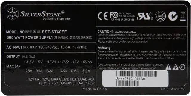 Alt view image 5 of 10 - SilverStone ELEMENT ST60EF 600 W ATX12V / EPS12V SLI Ready CrossFire Ready 80 PLUS BRONZE Certified Active PFC Power Supply