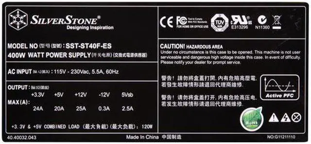 Alt view image 5 of 6 - SilverStone SST-ST40F-ES 400 W ATX 12V 2.3 80 PLUS Certified Active PFC Power Supply