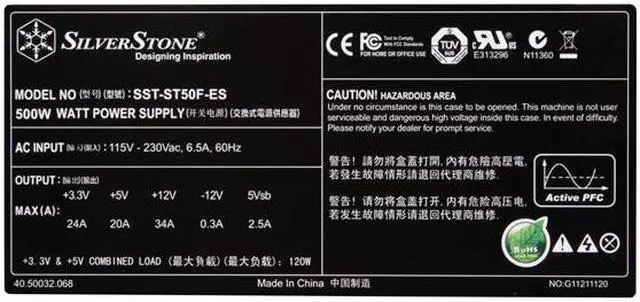 Alt view image 5 of 7 - SilverStone ST50F-ES 500 W ATX12V v2.3 80 PLUS Certified Active PFC Power Supply