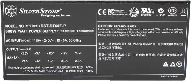 Alt view image 5 of 7 - SILVERSTONE ST60F-P 600W ATX 12V v2.3 / EPS 12V 80 PLUS BRONZE Certified Modular Active PFC Power Supply
