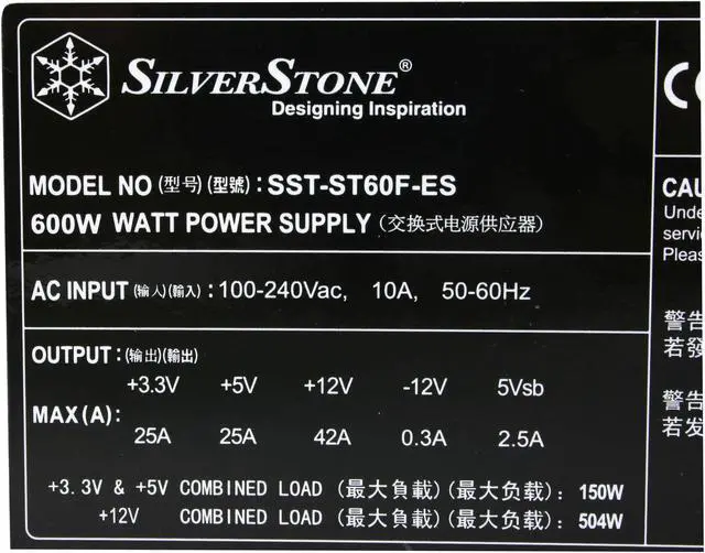 Alt view image 5 of 7 - SilverStone Strider Essential series ST60F-ES 600 W ATX12V / EPS12V SLI Ready CrossFire Ready 80 PLUS Certified Active PFC Power Supply