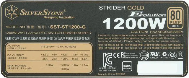 Alt view image 4 of 7 - SILVERSTONE Strider Gold Evolution SST-ST1200-G Evolution 1200W ATX 12V v2.3 / EPS 12V 80 PLUS GOLD Certified 100% Modular, Active PFC Power Supply, with 140mm Fan Filter