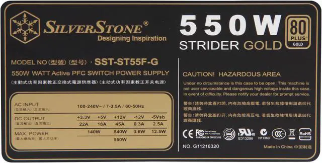 Alt view image 6 of 7 - SilverStone ST55F-G 550 W ATX 12V v2.3 / EPS 12V SLI Ready CrossFire Ready 80 PLUS GOLD Certified Full Modular Active PFC Power Supply