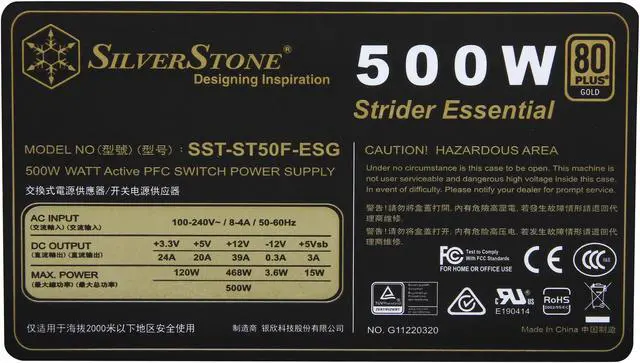 Alt view image 6 of 7 - SILVERSTONE ST50F-ESG 500W ATX12V / EPS12V SLI Ready CrossFire Ready 80 PLUS GOLD Certified Active PFC Power Supply