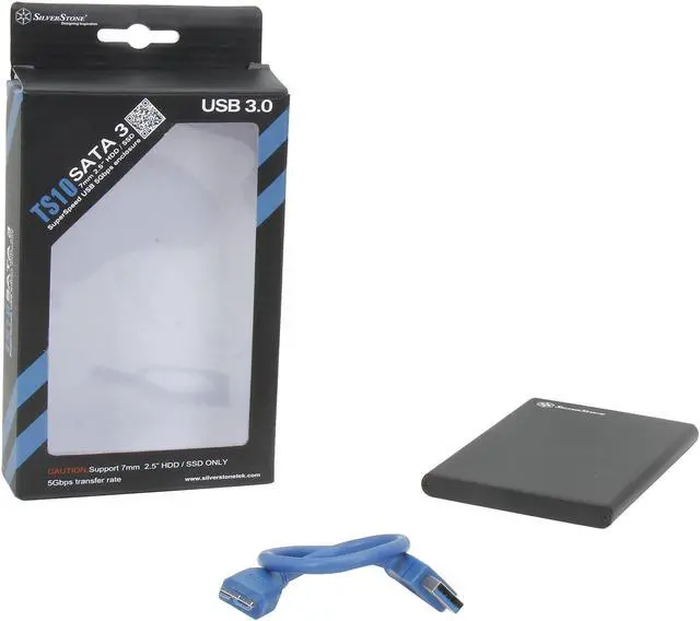 Alt view image 5 of 5 - SilverStone TS10 Aluminum / Plastic 2.5" Black SATA I/II/III USB 3.0 7mm 2.5" SSD/HDD USB 3.0 Super Speed Enclosure