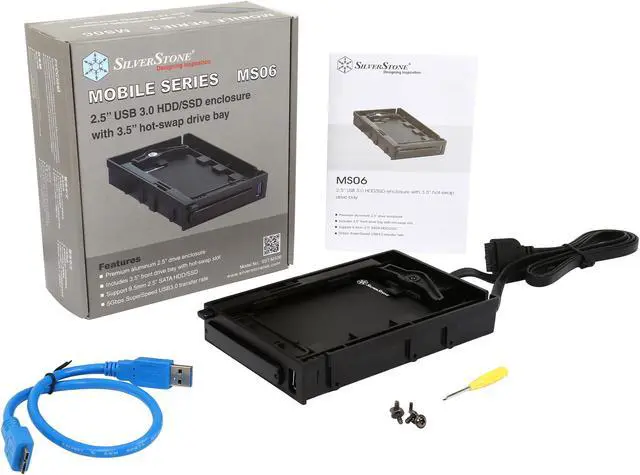 Alt view image 7 of 7 - SilverStone MS06 Aluminum / Plastic 9.5mm 2.5” SATA HDD/SSD Black SATA I/II/III Micro USB 3.0 2.5" USB 3.0 HDD/SDD Enclosure with 3.5" Hot-Swap Drive Bay