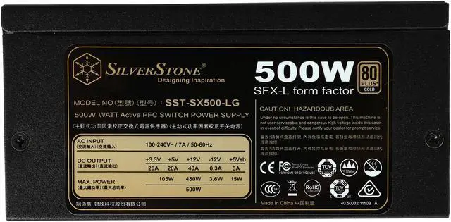 Alt view image 7 of 7 - SILVERSTONE SX500-LG 500W SFX-L 80 PLUS GOLD Certified Full Modular Active PFC Power Supply, Silent running 120mm fan with 18dBA minimum (SX500-LG V2.0)