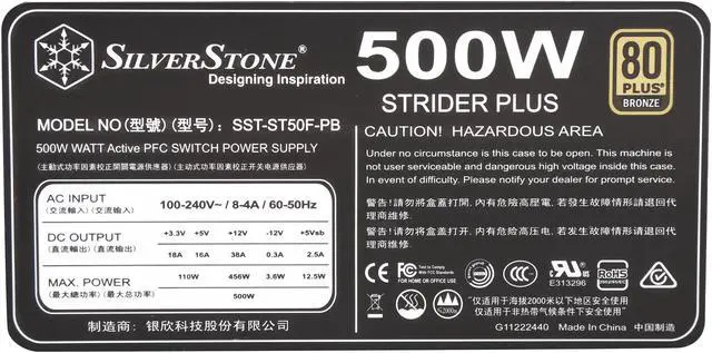 Alt view image 5 of 7 - SilverStone Strider Series PS-ST50F-PB 500 W ATX12V / EPS12V 80 PLUS BRONZE Certified Active PFC Power Supply