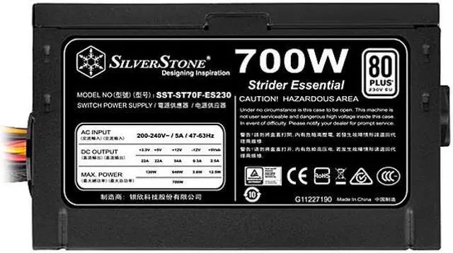 Alt view image 4 of 7 - SilverStone Strider Series SST-ST70F-ES230 700W ATX12V 80 PLUS Certified Active PFC (PF>0.9 at full load) PFC Essential PSU