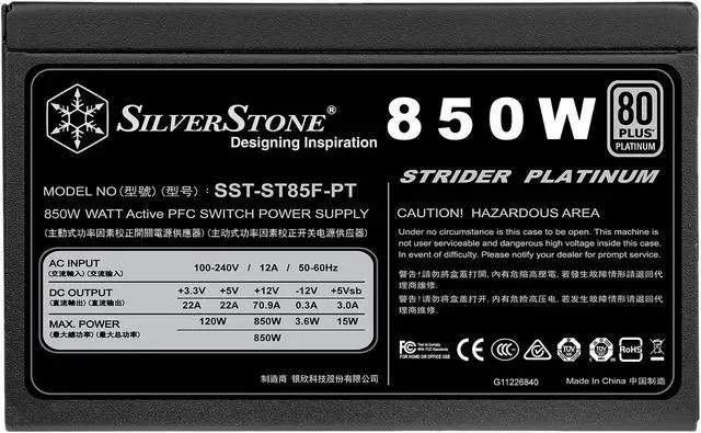 Alt view image 8 of 11 - SilverStone Strider Platinum series SST-ST85F-PT 850 W ATX12V / EPS12V 80 PLUS PLATINUM Certified Active PFC Power Supply