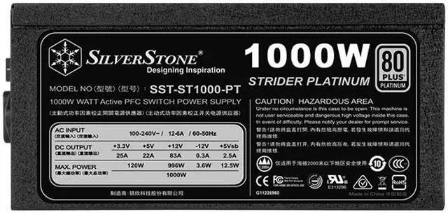 Alt view image 4 of 5 - SilverStone Strider Platinum series SST-ST1000-PT 1000 W ATX12V / EPS12V 80 PLUS PLATINUM Certified Active PFC Power Supply