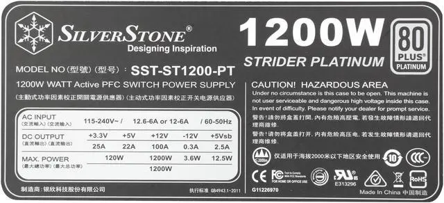 Alt view image 6 of 7 - SilverStone Strider Platinum series SST-ST1200-PT 1200 W ATX12V / EPS12V 80 PLUS PLATINUM Certified Active PFC Power Supply