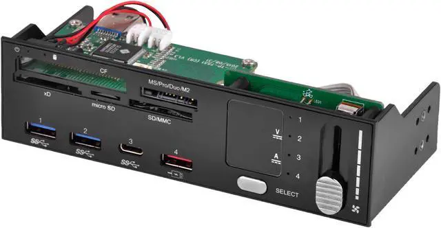 Alt view image 3 of 20 - SilverStone SST-FP59B Aluminum / Plastic 5.25" Black USB 3.1 Gen 1 (5Gbps) (Compatible with USB 2.0 / 1.1)
USB Ports:
USB 3.1 Gen 1 Type-C x 1, Type-A x 2
USB Type-A with dedicated charging port x 1, up to 5V/2A
Media card support:
SD / S