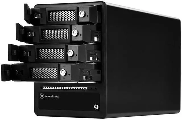Alt view image 4 of 8 - SilverStone RL-TS433-TB Aluminum Body with Zinc Alloy Handle 3.5"/2.5" SATA HDD/SSD ( up to 6 Gbps ) Black 2 x Thunderbolt 2 port ( up to 20 Gbps) (Support Daisy Chain function) High-speed External Storage