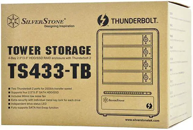 Alt view image 8 of 8 - SilverStone RL-TS433-TB Aluminum Body with Zinc Alloy Handle 3.5"/2.5" SATA HDD/SSD ( up to 6 Gbps ) Black 2 x Thunderbolt 2 port ( up to 20 Gbps) (Support Daisy Chain function) High-speed External Storage