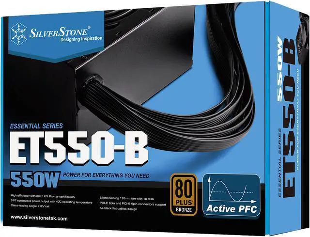 Alt view image 10 of 10 - SilverStone Essential Series SST-ET550-B 550 W ATX12V v2.4 80 PLUS BRONZE Certified Active PFC(PF > 0.9 at full load) PFC Power Supply