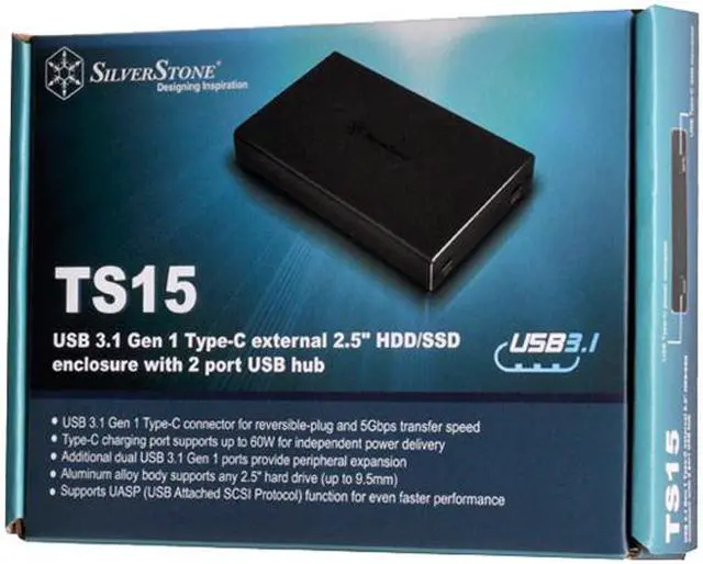 Alt view image 5 of 5 - SilverStone SST-TS15B Aluminum 2.5" Black SATA I/II/III USB 3.1 External Enclosure