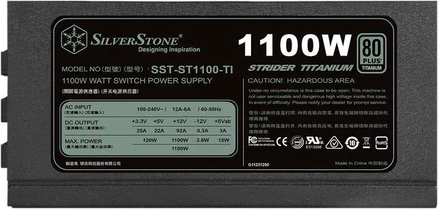 Alt view image 2 of 8 - SilverStone SST-ST1100-TI 1100 W ATX12V 80 PLUS TITANIUM Certified Active PFC Power Supply