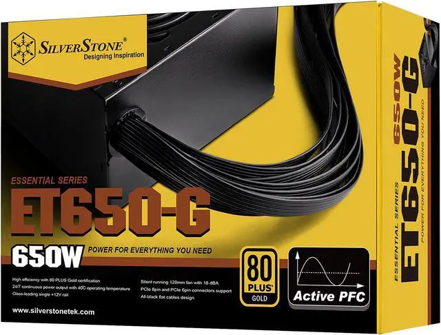 Alt view image 13 of 14 - SilverStone Essential Series SST-ET650-G 650 W ATX 80 PLUS GOLD Certified Active PFC(PF > 0.90 at full load) PFC PFC 80 PLUS GOLD Certified 650W Compatible with ATX12V v2.4 Power Supply