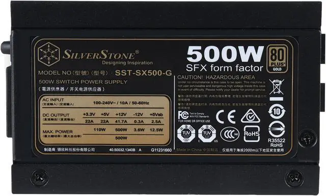 Alt view image 4 of 14 - SilverStone SST-SX500-G 500 W SFX 80 PLUS GOLD Certified Full Modular Active PFC (PF>0.9 at full load) PFC Power Supply