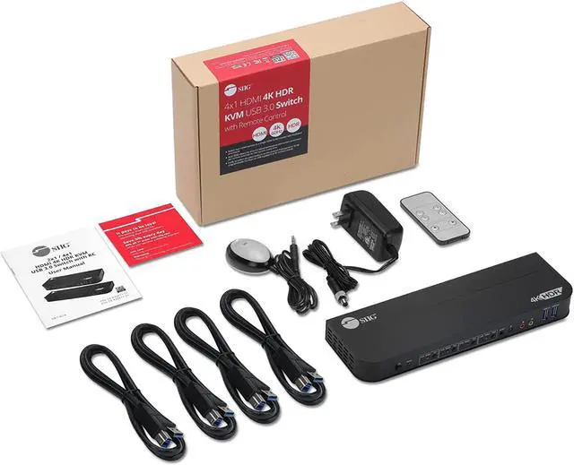 Alt view image 4 of 4 - SIIG CE-KV0F11-S1 4x1 HDMI 4K HDR KVM USB 3.0 Switch with Remote Control