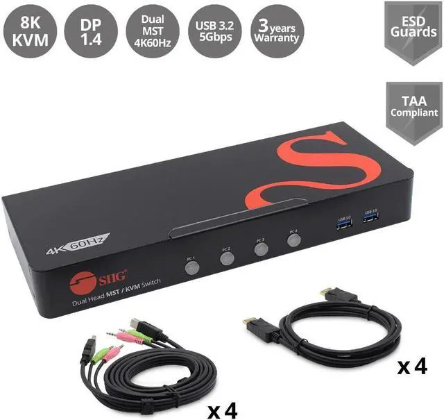 Alt view image 2 of 8 - SIIG 4-Port DisplayPort 1.4 8K MST Dual Head KVM Console Switch CE-KV0H11-S1