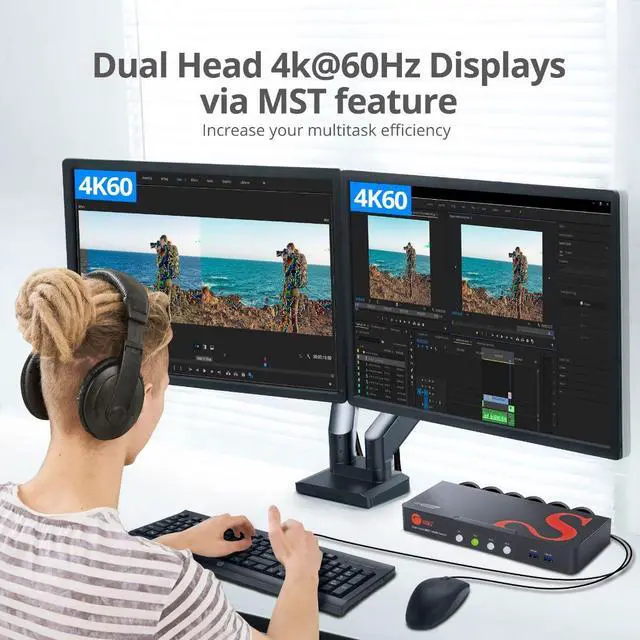 Alt view image 7 of 8 - SIIG 4-Port DisplayPort 1.4 8K MST Dual Head KVM Console Switch CE-KV0H11-S1
