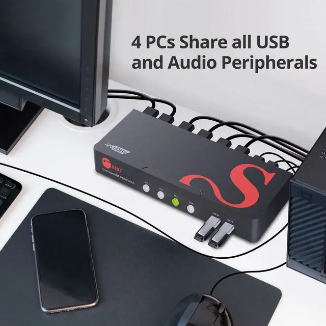 Alt view image 8 of 8 - SIIG 4-Port DisplayPort 1.4 8K MST Dual Head KVM Console Switch CE-KV0H11-S1