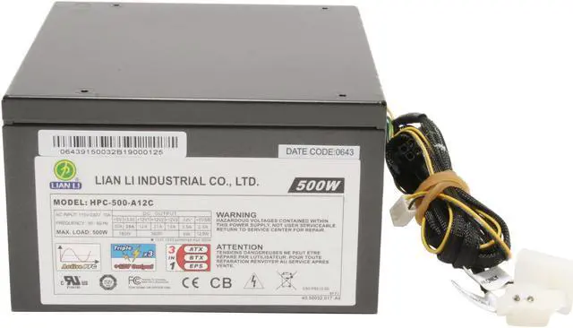Alt view image 3 of 7 - LIAN LI HPC-500-A12C 500 W ATX 12V 2.2 Version SLI Ready Active PFC Power Supply