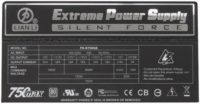 Alt view image 5 of 11 - LIAN LI PS-S750GE 750 W ATX12V 2.3 / EPS12V 2.91 SLI Ready CrossFire Ready 80 PLUS BRONZE Certified Modular Active PFC Power Supply
