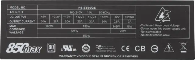 Alt view image 5 of 11 - LIAN LI PS-S850GE 850 W ATX12V 2.3 / EPS12V 2.91 SLI Ready CrossFire Ready 80 PLUS BRONZE Certified Modular Active PFC Power Supply