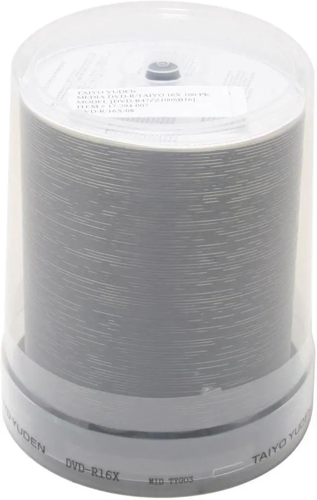 Main image of TAIYO YUDEN 4.7GB 16X DVD-R Thermal Printable 100 Packs Spindle Disc Model DVD-ZZ100SB16