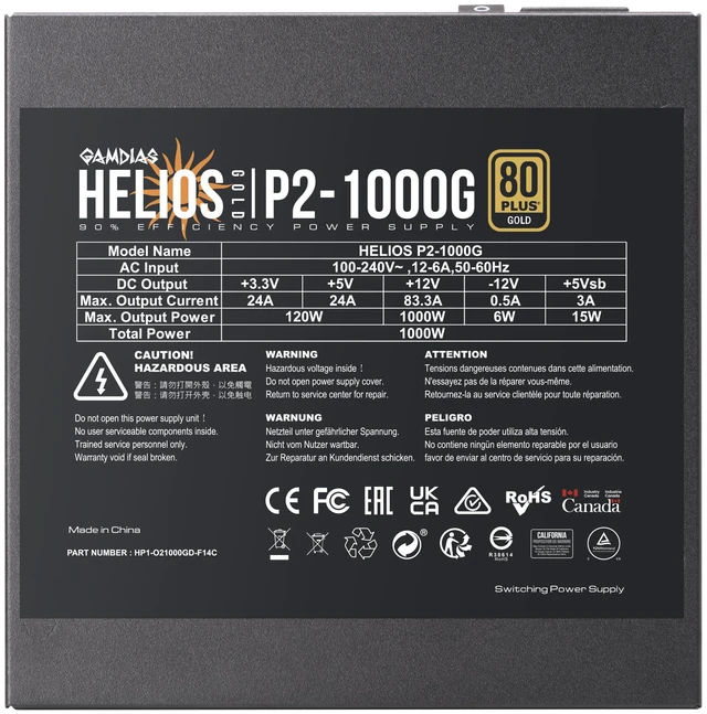 Alt view image 18 of 20 - Gamdias HELIOS P2-1000G 1000 W ATX 3.1 Compatible 80 PLUS GOLD Certified Full Modular APFC with PF value of 0.99 PFC Power Supply