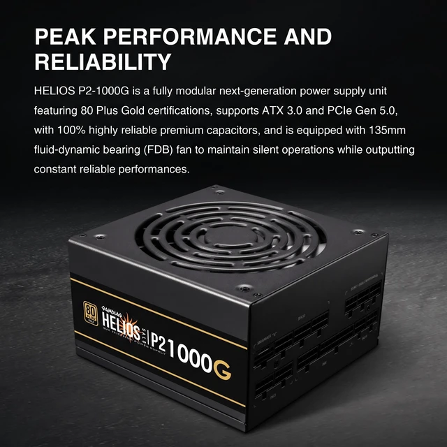 Alt view image 2 of 20 - Gamdias HELIOS P2-1000G 1000 W ATX 3.1 Compatible 80 PLUS GOLD Certified Full Modular APFC with PF value of 0.99 PFC Power Supply