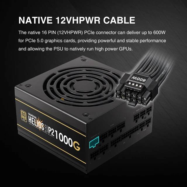 Alt view image 5 of 20 - Gamdias HELIOS P2-1000G 1000 W ATX 3.1 Compatible 80 PLUS GOLD Certified Full Modular APFC with PF value of 0.99 PFC Power Supply