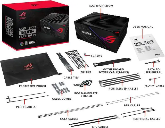 Alt view image 7 of 7 - ASUS ROG Thor 1200 80+ Platinum 1200W Fully Modular RGB Power Supply with LIVEDASH OLED Panel and 10 Year Warranty