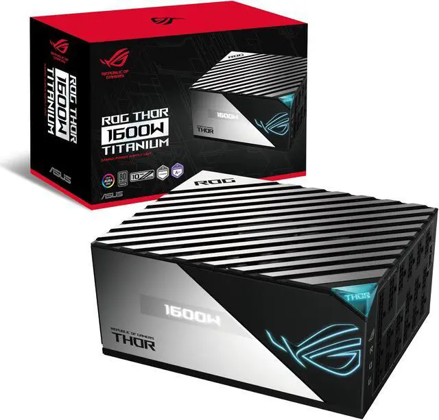 Alt view image 10 of 18 - ROG Thor 1600W Titanium (1600 Watt, Fully Modular Power Supply, 80+ Titanium, Lambda A++ Certified, GaN MOSFETs, Digital Power Control, ROG heatsinks, 135mm PWM fan, 0dB Mode, OLED Panel)