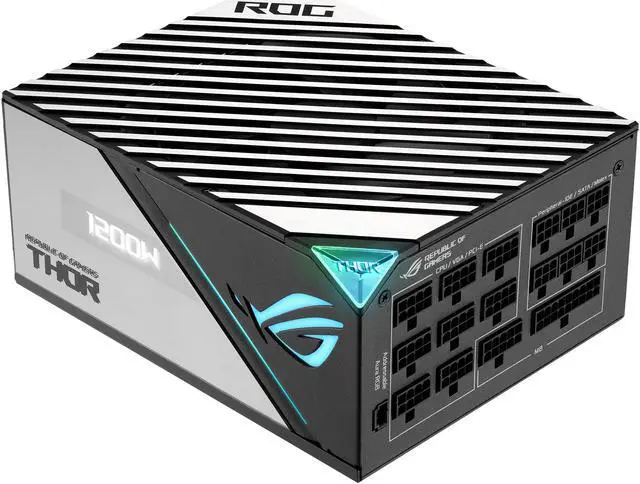 Alt view image 9 of 18 - ASUS ROG Thor 1200W Platinum II (1200 Watt, Fully Modular Power Supply, 80+ Platinum, Lambda A++ Certified, ROG heatsinks, 135mm PWM fan, 0dB Mode, OLED Panel, Sleeved Cables, Aura Sync)