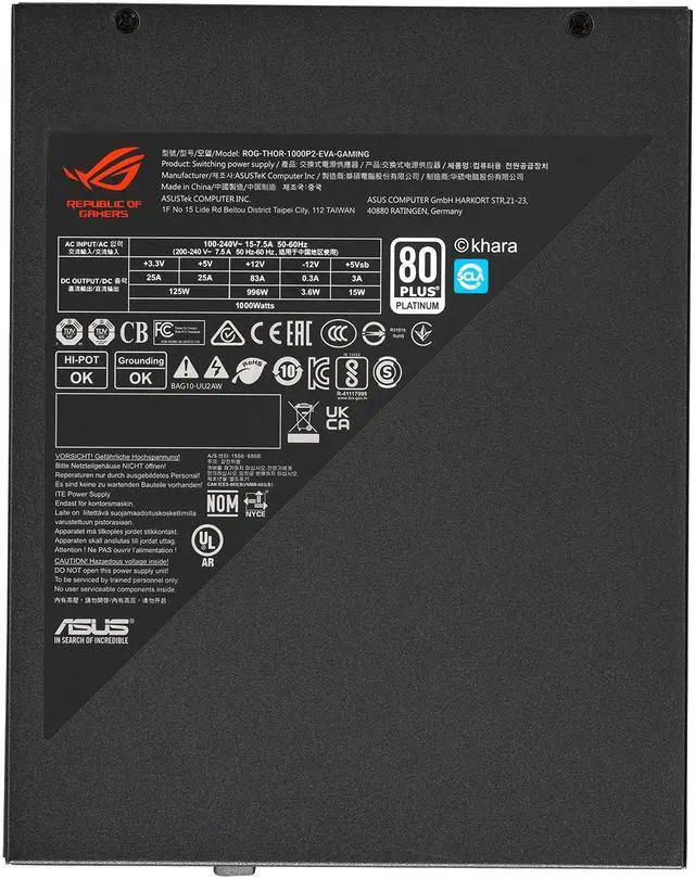 Alt view image 12 of 20 - ROG Thor 1000W Platinum II EVA Edition (1000 Watt, Fully Modular Power Supply, 80+ Platinum, Lambda A++ Certified, 135mm PWM fan, 0dB Mode, OLED Panel, Sleeved Cables, Aura Sync)