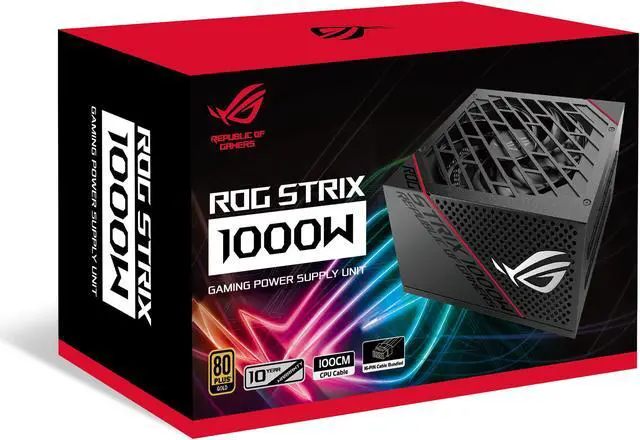 Alt view image 8 of 15 - ASUS ROG Strix 1000W Gold PSU (16-pin cable), Power Supply - ROG heatsinks, Axial-tech fan design, dual ball fan bearings, 0dB technology, 80 PLUS Gold Certification, fully modular cables