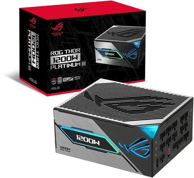 Main image of ASUS ROG Thor 1200W Platinum III PSU (80 PLUS Platinum Certified, ATX 3.1, GaN MOSFET, GPU-First Intelligent Voltage Stabilizer, Magnetic OLED Display, Turbo Mode, 10-Year Warranty)