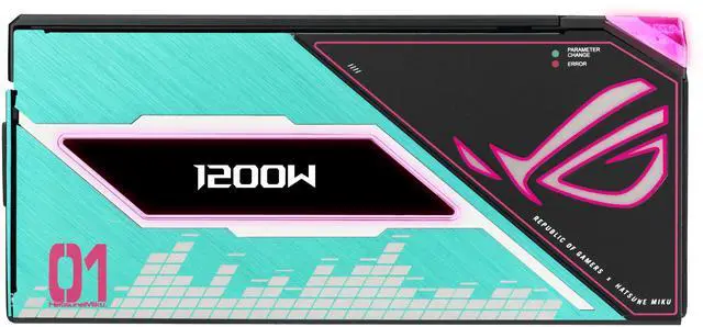 Alt view image 9 of 13 - ASUS ROG Thor 1200W Platinum III Hatsune Miku Edition (80 PLUS Platinum Certified, ATX 3.1, GaN MOSFET, GPU-First Intelligent Voltage Stabilizer, Magnetic OLED Display, Turbo Mode, 10-Year Warranty)