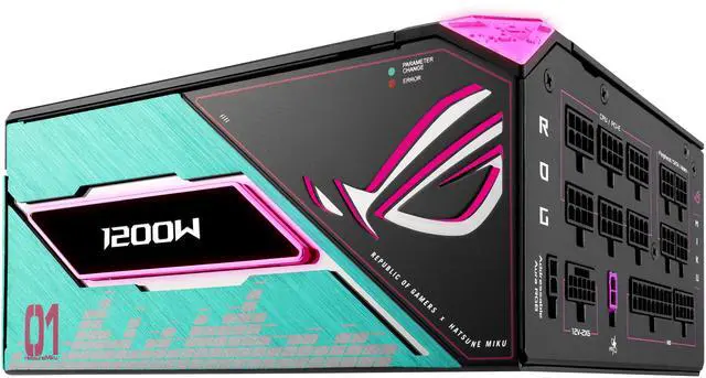 Alt view image 4 of 13 - ASUS ROG Thor 1200W Platinum III Hatsune Miku Edition (80 PLUS Platinum Certified, ATX 3.1, GaN MOSFET, GPU-First Intelligent Voltage Stabilizer, Magnetic OLED Display, Turbo Mode, 10-Year Warranty)