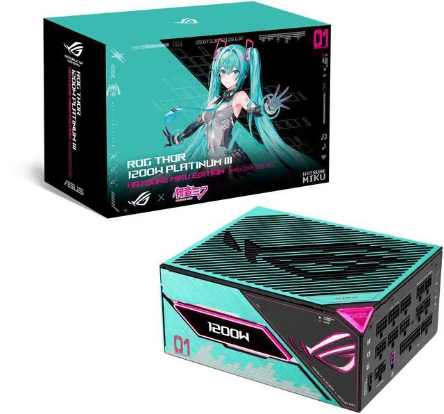 Main image of ASUS ROG Thor 1200W Platinum III Hatsune Miku Edition (80 PLUS Platinum Certified, ATX 3.1, GaN MOSFET, GPU-First Intelligent Voltage Stabilizer, Magnetic OLED Display, Turbo Mode, 10-Year Warranty)