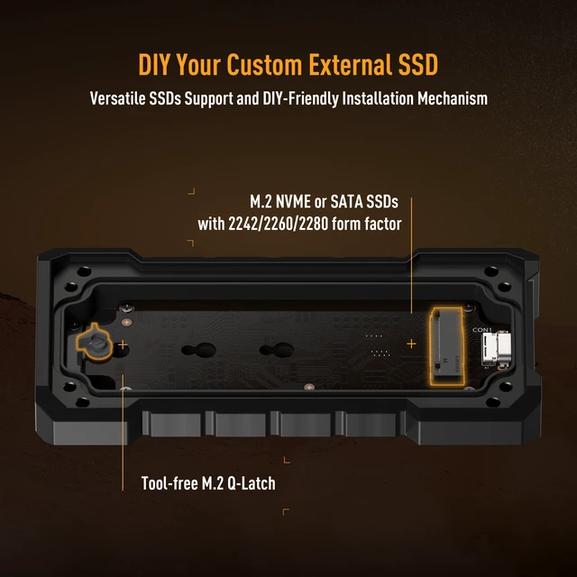 Alt view image 3 of 13 - ASUS TUF Gaming A2 M.2 NVMe SSD Enclosure, USB 3.2 Gen 2x2 20 Gbps, Up to 4TB, IP68, MIL-STD-810H, 90DD02X0-B08000