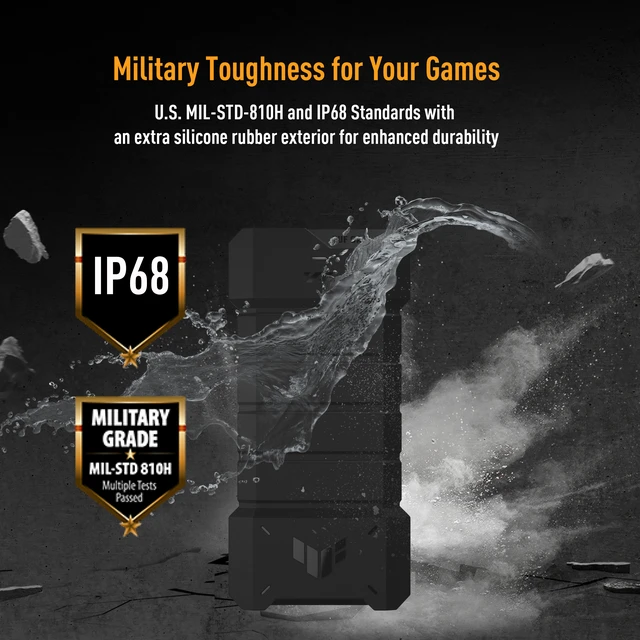 Alt view image 5 of 13 - ASUS TUF Gaming A2 M.2 NVMe SSD Enclosure, USB 3.2 Gen 2x2 20 Gbps, Up to 4TB, IP68, MIL-STD-810H, 90DD02X0-B08000