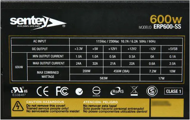 Alt view image 5 of 7 - Sentey Extreme Rock Power ERP600-SS 600 W ATX 12V v2.2 Power Supply