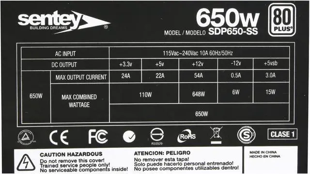 Alt view image 5 of 7 - Sentey Solid Power SDP650-SS 650 W ATX 12V v2.2 & EPS 12V v 2.91 80 PLUS Certified Active PFC Power Supply